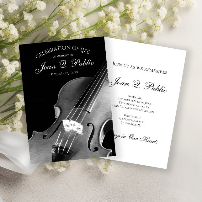 Invitación Celebración de la vida de músico de violín blanco  (Subido por el creador)