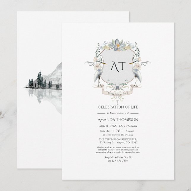 Invitación Celebración de la vida de un Escudo de monograma l (Anverso / Reverso)