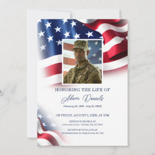 Invitación Celebración de la vida de veterano militar, bander