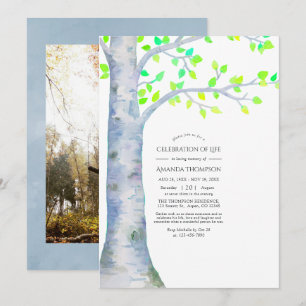Invitación Celebración de la vida del abedul en primavera en