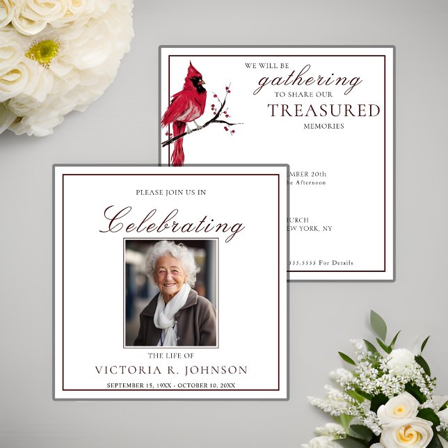 Invitación Celebración de la vida del cardenal rojo acuarela (Subido por el creador)