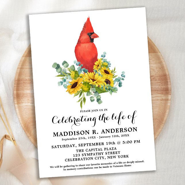 Invitación Celebración De La Vida Del Cardenal Sunflowers Fun (Subido por el creador)