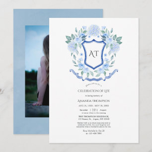 Invitación Celebración de la vida del Escudo de Monograma Flo