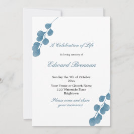 Invitación Celebración De La Vida Del Eucalipto Azul Funeral