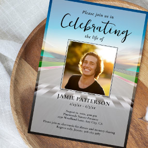 Invitación Celebración de la vida del piloto de carreras, fot