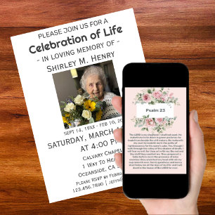 Invitación Celebración de la vida del Salmo 23 Peonía rosa