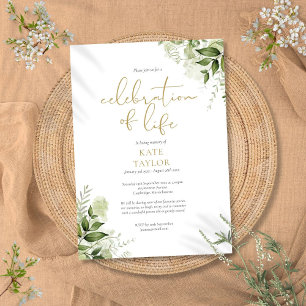 Invitación Celebración de la vida dorada Floristería Funeral 