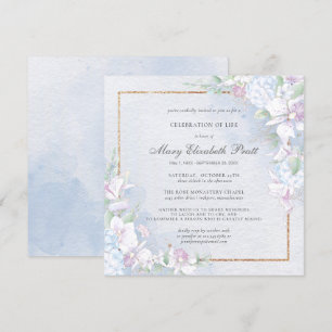 Invitación Celebración de la vida Dusty Floral Azul y Blanca