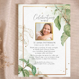 Invitación Celebración de la vida Elegante Foliage Funeral Fo