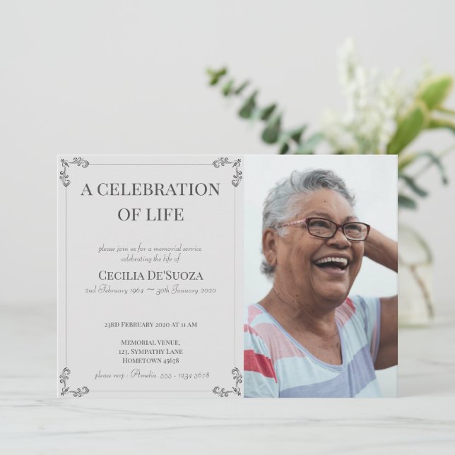 Invitación Celebración de la vida Elegante funeral Personaliz (Anverso de pie)