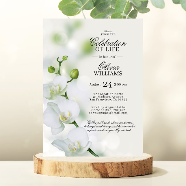 Invitación Celebración de la vida en blanco orquídea femenina (Subido por el creador)