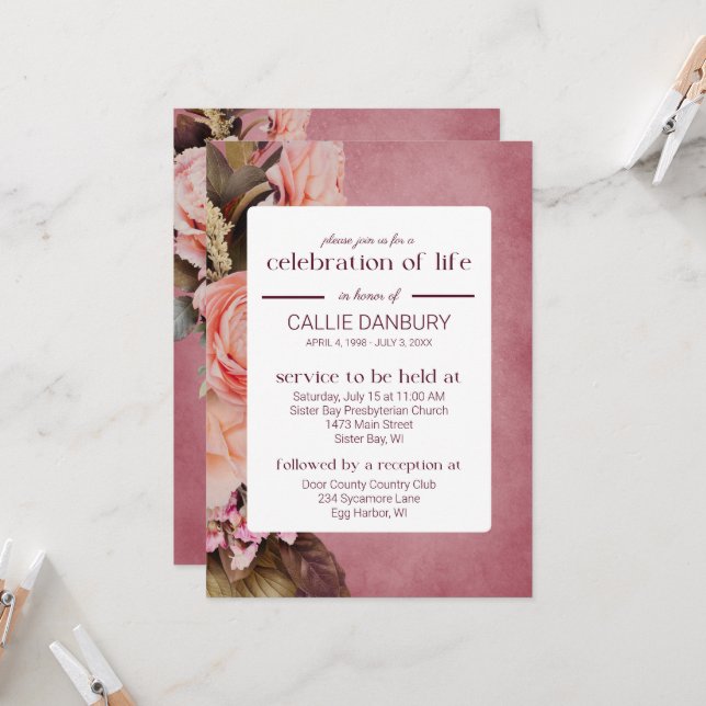 Invitación Celebración de la vida en el funeral de Ballerina  (Anverso/Reverso In Situ)