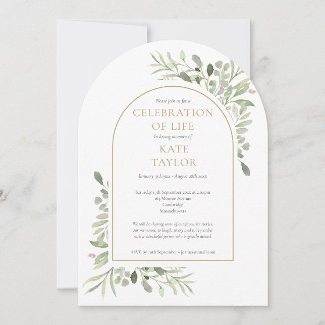 Invitación Celebración de la vida en el funeral de la vegetac (Anverso)