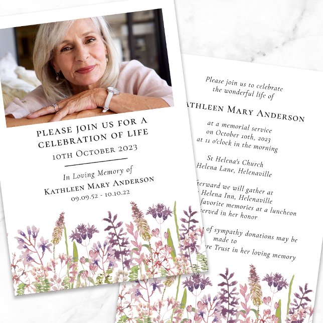 Invitación Celebración de la vida en el funeral de Wildlfower (Subido por el creador)