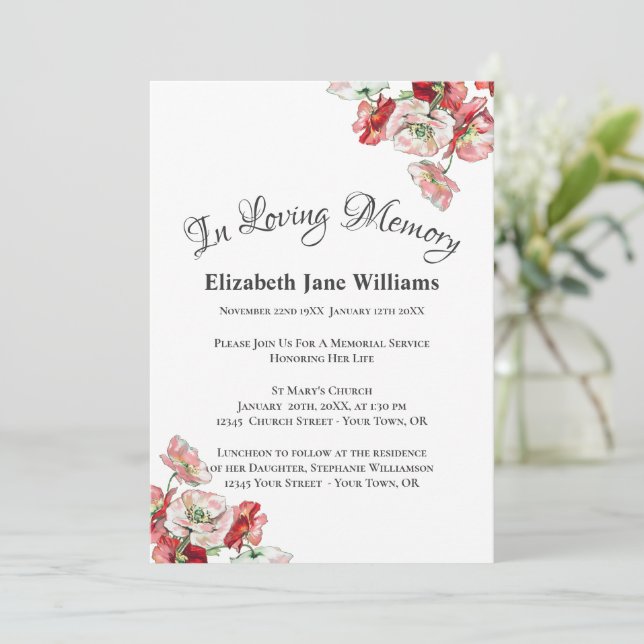 Invitación Celebración de la vida en el servicio conmemorativ (Anverso de pie)