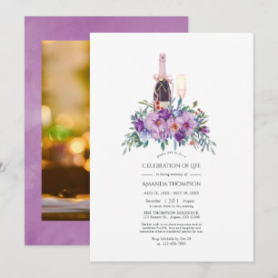 Invitación Celebración de la vida en foto de champán floral p