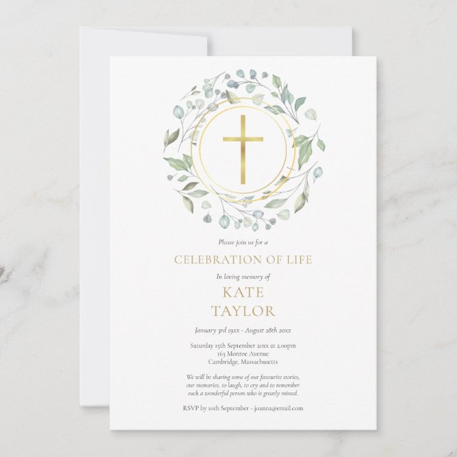 Invitación Celebración de la vida en Garland de la Cruz del O (Anverso)