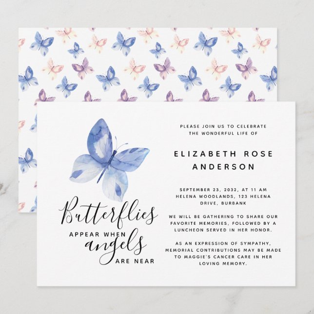 Invitación Celebración de la vida en honor a la mariposa (Anverso / Reverso)