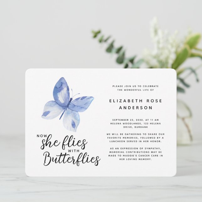 Invitación Celebración de la vida en honor a la mariposa (Anverso de pie)