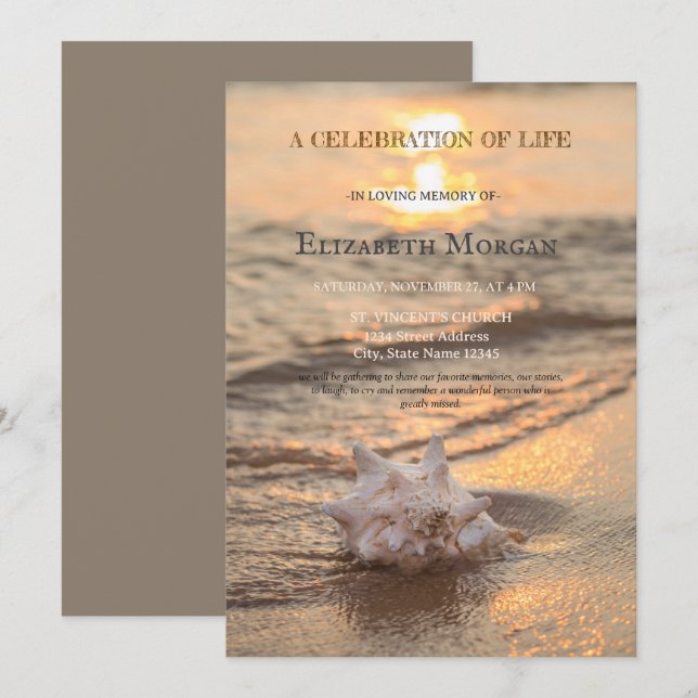 Invitación Celebración De La Vida En La Playa De Las Aguas Ma (Anverso / Reverso)