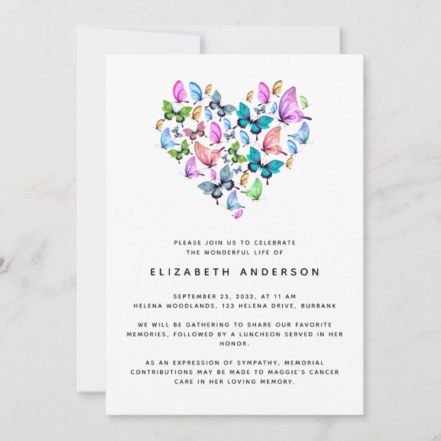 Invitación Celebración de la Vida en Memoria de la Mariposa I (Anverso)