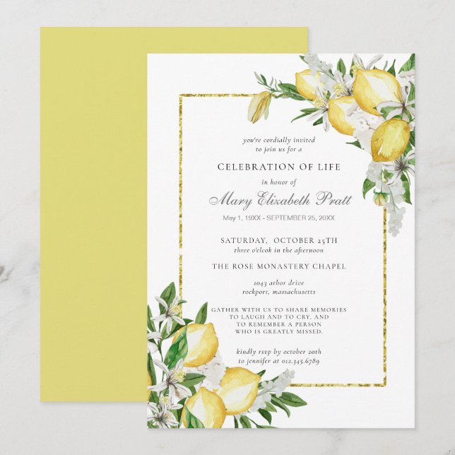 Invitación Celebración de la vida en memoria de Lemon Invitat (Anverso / Reverso)
