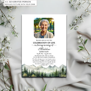 Invitación Celebración de la vida en montañas y árboles Funer