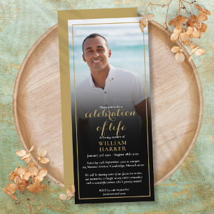Invitación Celebración de la vida en oro Foto Funeral
