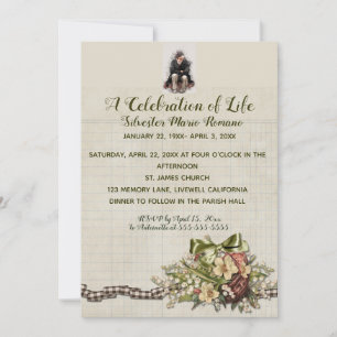 Invitación Celebración de la vida en una cesta de flores foto