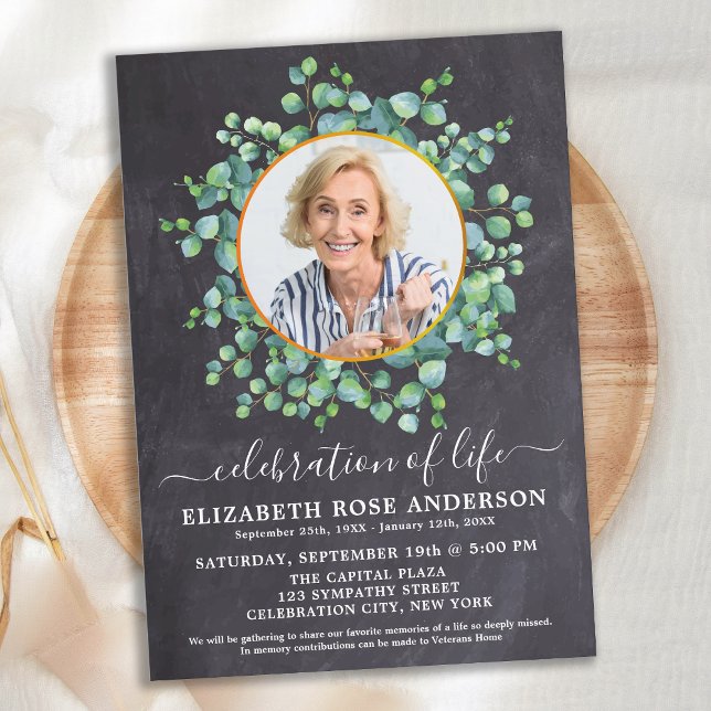 Invitación Celebración De La Vida Eucalyptus Foto Funeral (Subido por el creador)