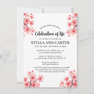 Invitación Celebración de la vida Flor de cerezo Funeral flor