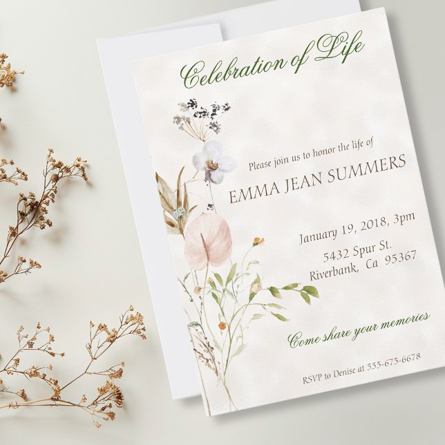 Invitación Celebración de la vida Flor silvestre acuarela (Subido por el creador)