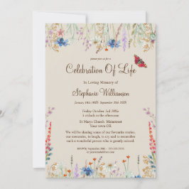 Invitación Celebración de la vida Flor silvestre y mariposa