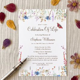 Invitación Celebración de la Vida Flor Silvestre y Mariposa