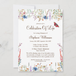 Invitación Celebración de la vida Flor silvestre y mariposa