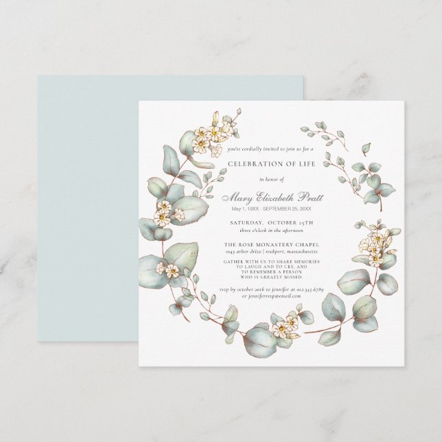 Invitación Celebración de la vida Floral blanca botánica mode (Anverso / Reverso)