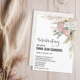 Invitación Celebración de la Vida Floral Boho Hierba de Pampa