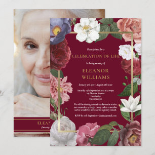 Invitación Celebración de la vida floral de Borgoña Foto