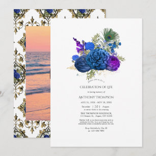 Invitación Celebración de la Vida Floral del Pavo Real Vintag