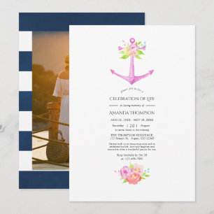 Invitación Celebración de la Vida Floral Náutica Rosa Femenin
