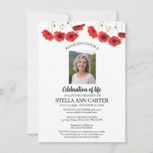 Invitación Celebración de la vida Foto amapolas Funeral 