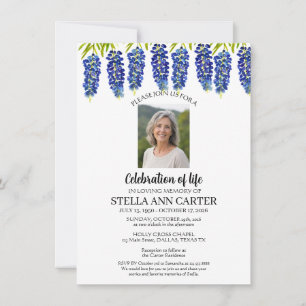 Invitación Celebración de la Vida Foto Bluebonnets Funeral