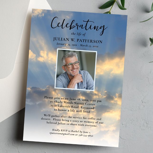 Invitación Celebración de la Vida Foto Cielo Nubes Funeral (Subido por el creador)
