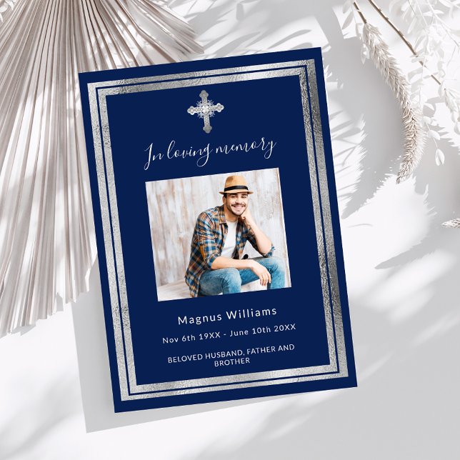 Invitación Celebración de la vida foto de plata azul del fune (Subido por el creador)