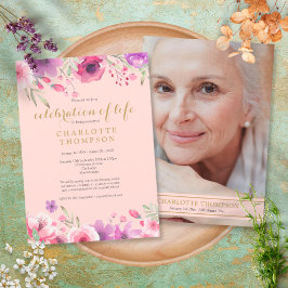 Invitación Celebración de la vida Foto de Rubor con flores de