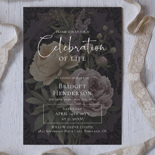 Invitación Celebración de la Vida Foto Floral Oscura y Melanc