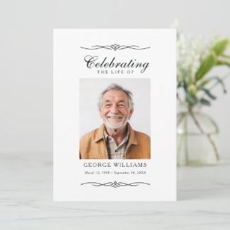 Invitación Celebración de la Vida Foto Funeral Adorno Elegant