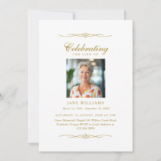 Invitación Celebración de la Vida Foto Funeral Adorno Elegant
