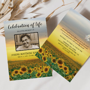 Invitación Celebración de la Vida Foto Funeral de Girasoles