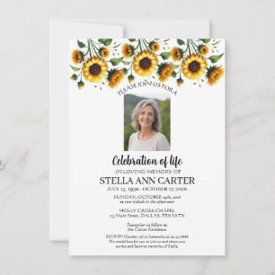 Invitación Celebración de la Vida Foto Girasoles Funeral